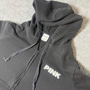 Victoria's Secret PINK Full‎ Zip Hoodie Black Tropical Palm Graphic XL